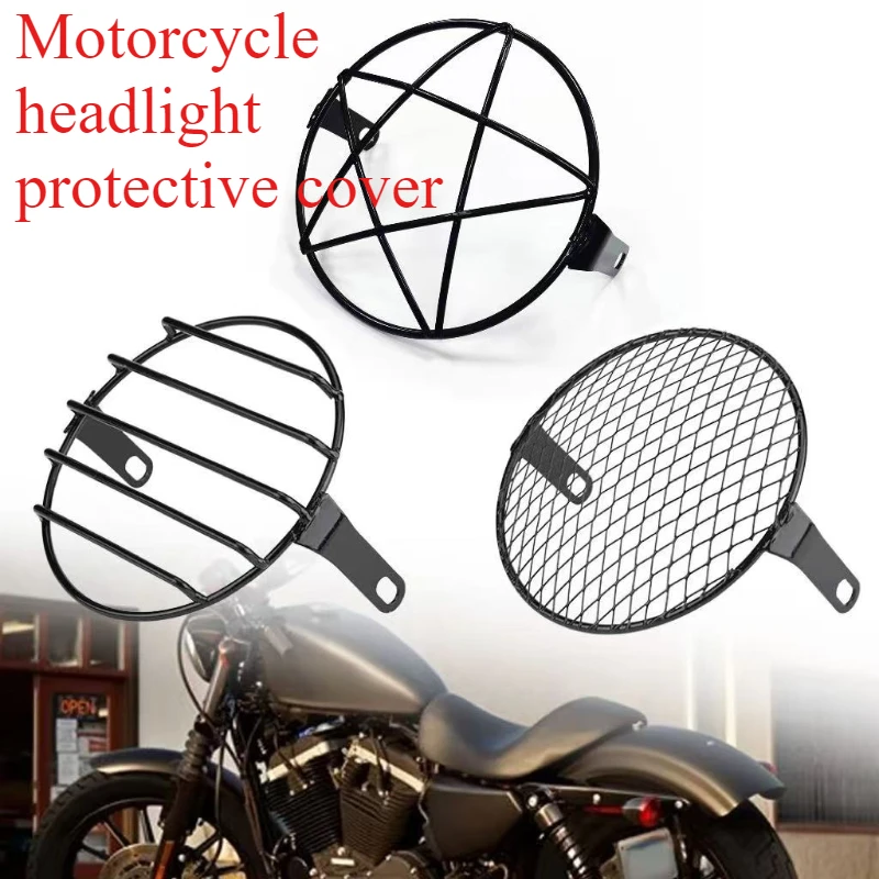 

Black Metal Retro Motorcycle Headlight Mesh Cover Guard Protector Universal For 6.3 Inch Round Headlights