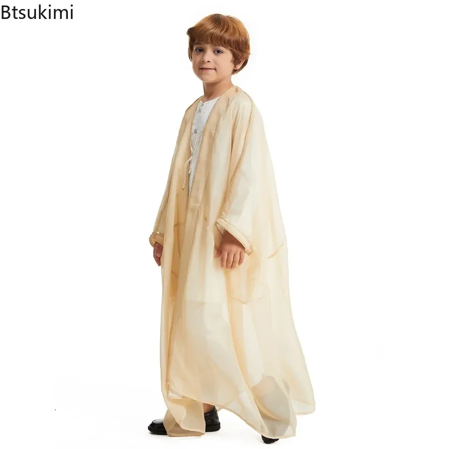 Eid Muslim Fashion Abayas for Kids Prayer Gown Boys Saudi Arab Loose Kimono Kaftan Open Abaya Dubai Islamic Clothing Robes Child