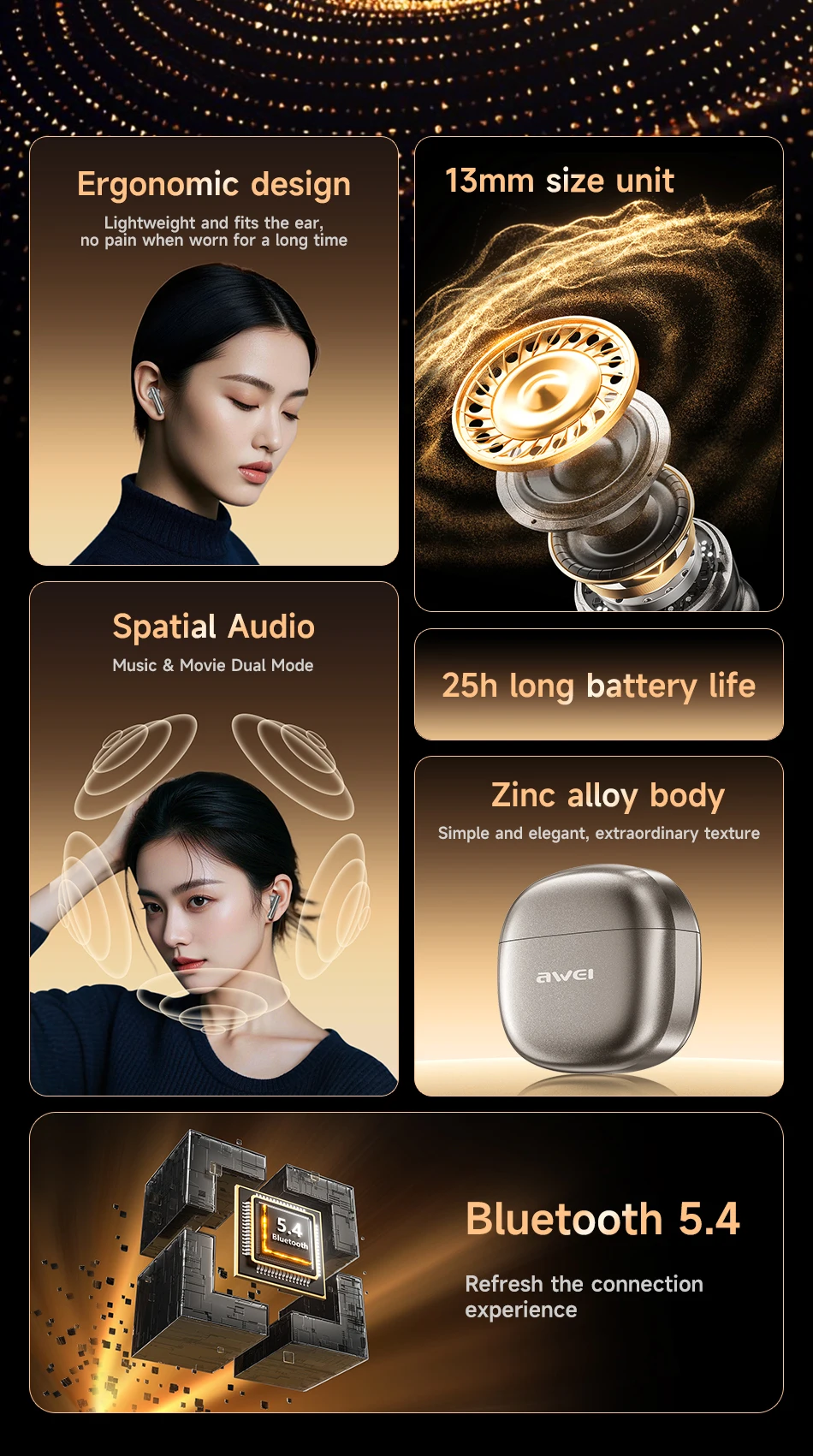 AWEI T102 ANC Wireless Bluetooth V 5.4 Earphones Noise Reduction Headphones  Full-Color TWS Sport Headest With Mic - AliExpress 44