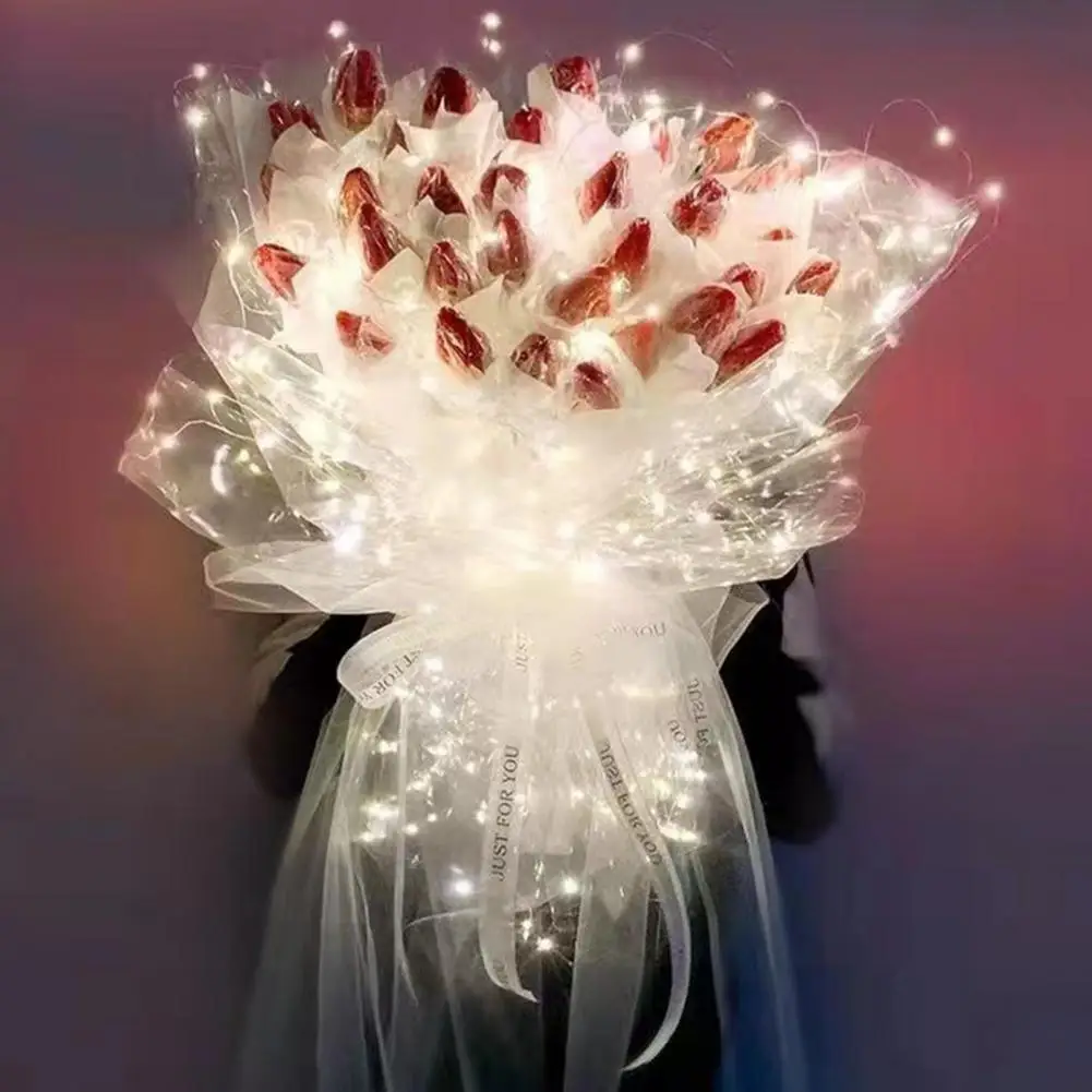 30 lámparas de cuentas de papel para envolver flores, soporte de tubo de flores románticas, ramo de luz LED, papel de embalaje, bolsa de embalaje de flores impermeable