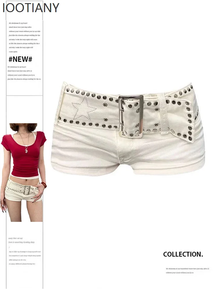 Women's White Denim Shorts Y2k Jeans Short Pants Harajuku Aesthetic Vintage Low Waist Cowboy Shorts 2000s Trashy Clothes Summer
