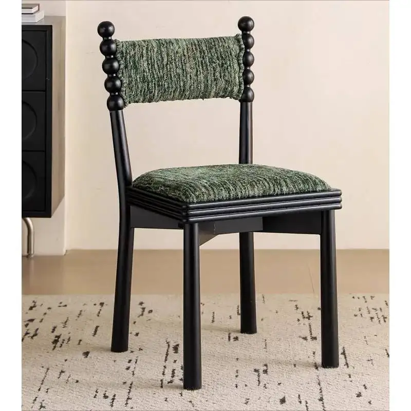 Akzentstuhl mit Perlen für das Wohnzimmer, gewebte Akzente, Stoffbezug im Bohemian-Stil, Vintage-Küchen-Esszimmer-Rahmen aus Holz