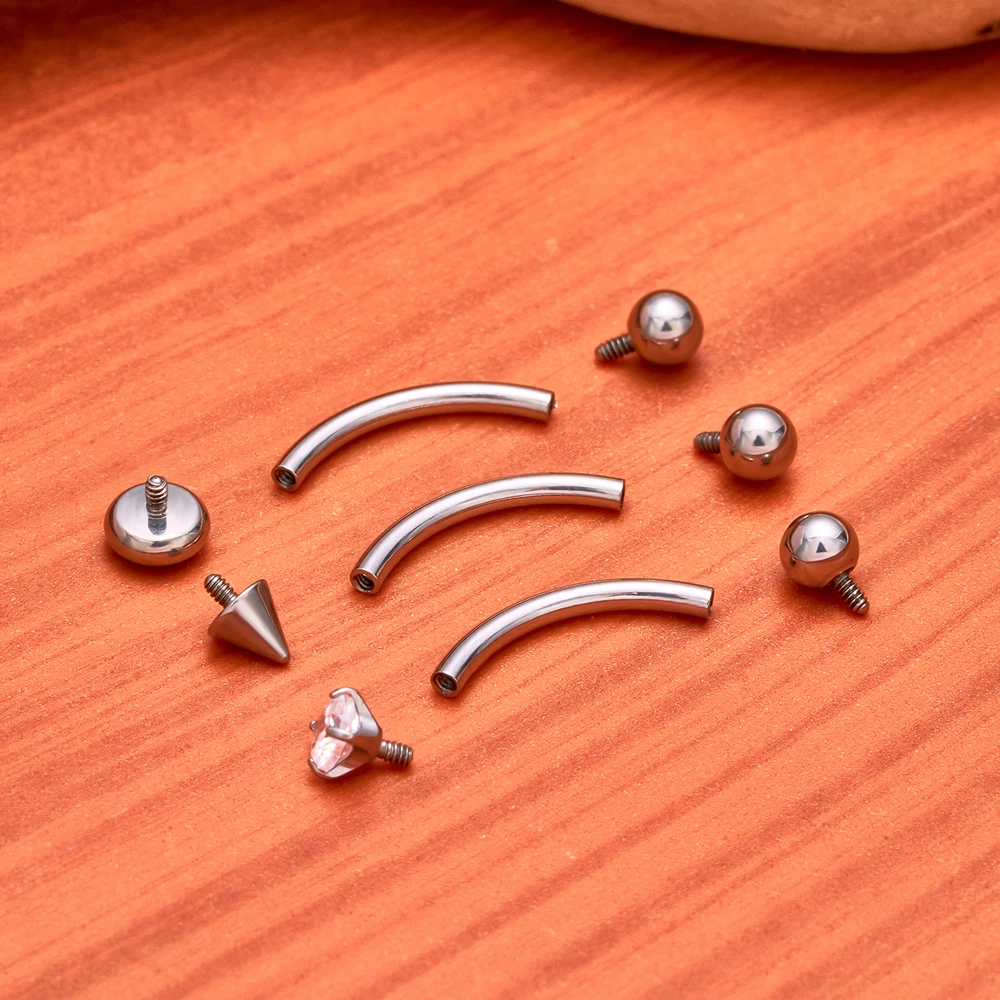 1/5PCS ASTM F136 Titanium Internal Thread Curved Barbell G23 Titanium CZ Spike Eyebrow Piercing Jewelry Wholesale Bulk view 2