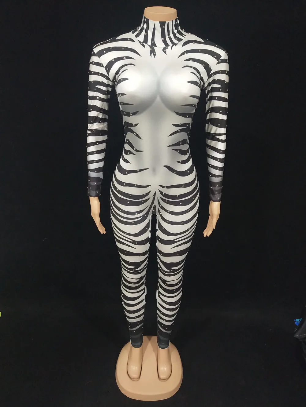 Animal Pattern Print Jumpsuit Adult Festival Cosplay Costume Elastic Tight Stage Performance Zebra Role-playing Crystal Leotard