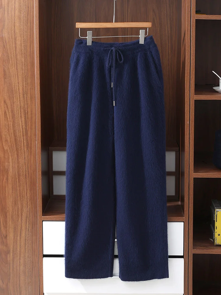 Elastic Waistband Trousers 100% Mink Cashmere Business Casual Pull The Drawstring Comfort Soft Warm Autumn Winter Men's Pants