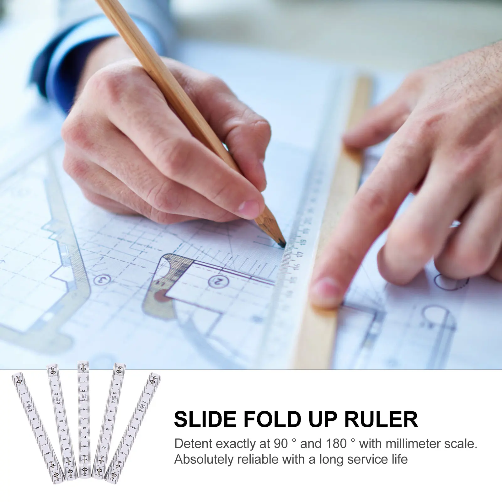 5 pcs Folding Carpenters Ruler Lightweight Slide Fold Up Measuring Tool Flexible Water Resistant Metric Scale
