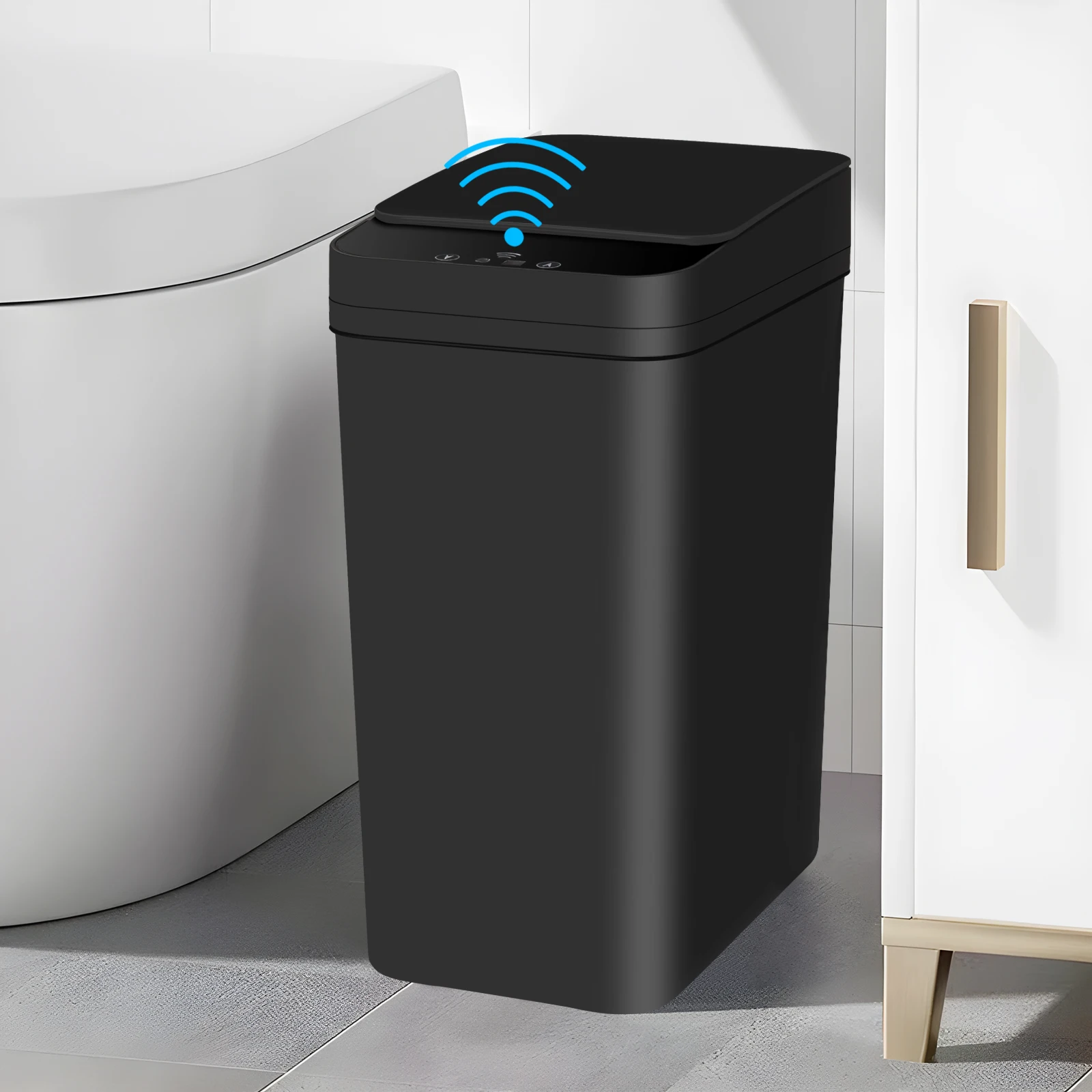 18L Black Bathroom Automatic Trash Can Touchless Smart Motion Sensor Garbage Can with Lids for Bedroom Living Room Office