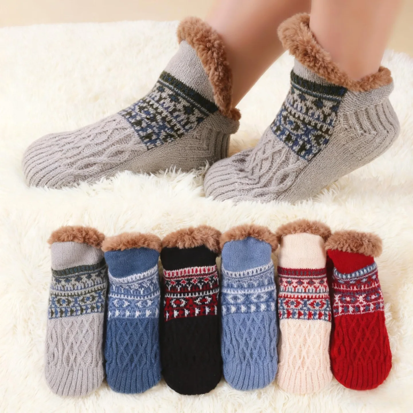 Herbst- und Winter-Bodensocken für Zuhause, warm, für Damen und Herren, Schnee, Schlaf, Teppich, Hausschuhe, flauschig, rutschfest