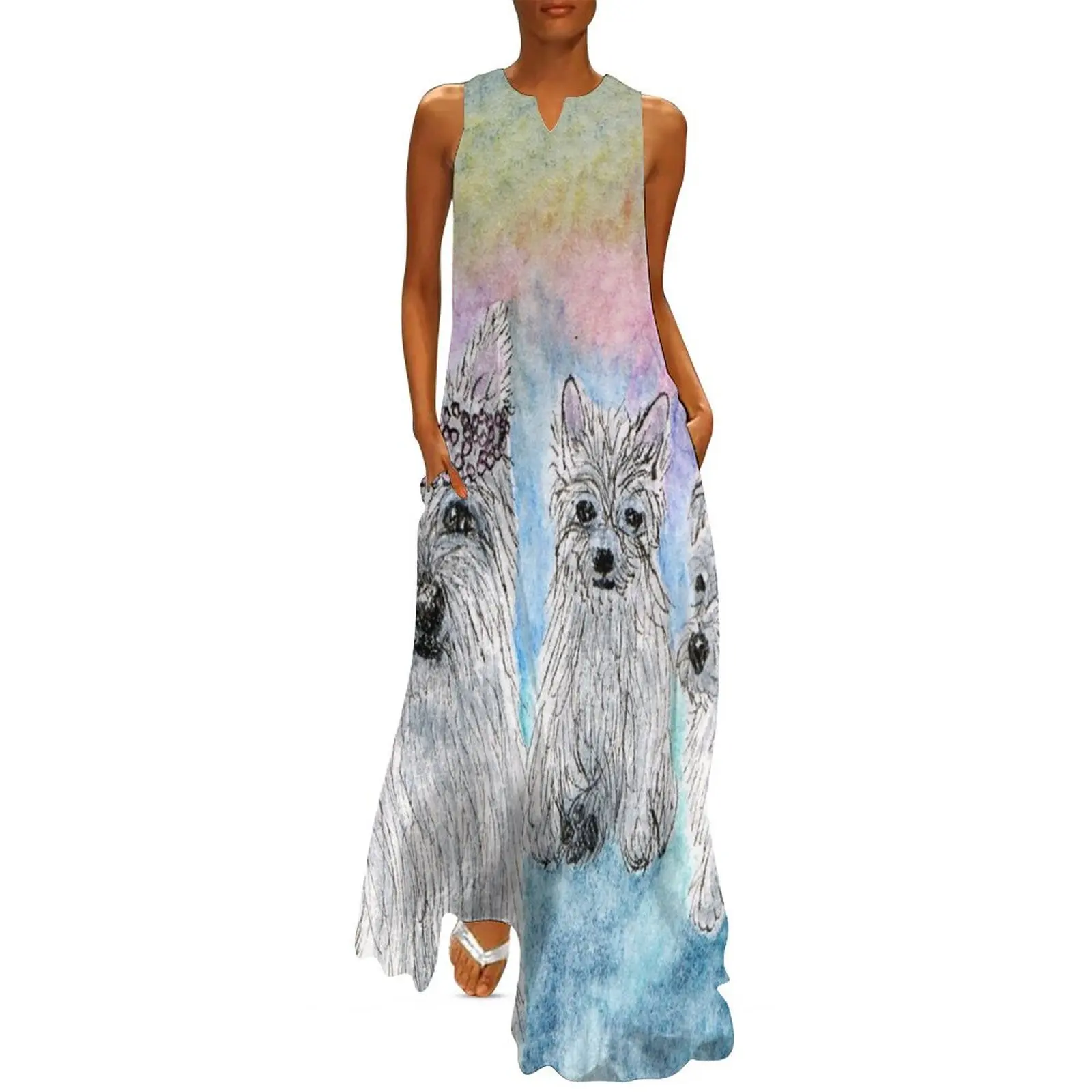 West highland terrier dogs, queen westie Long Dress Aesthetic clothing summer dress womens 2024 women clothes