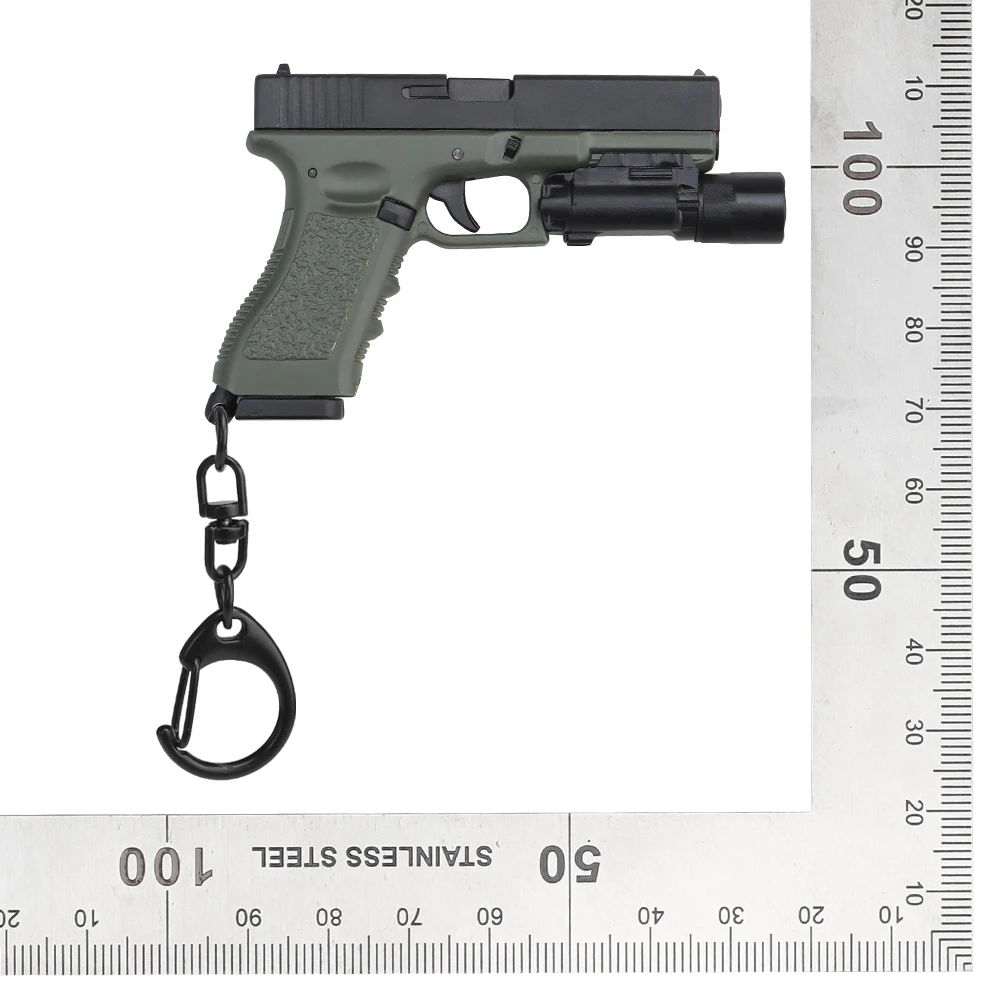 Glock G17-Green Mini Gun Keychain 1:4 Miniature Gun Shape Pistol Keyring Pendant Ornament Gift for Army Fan Model Collection