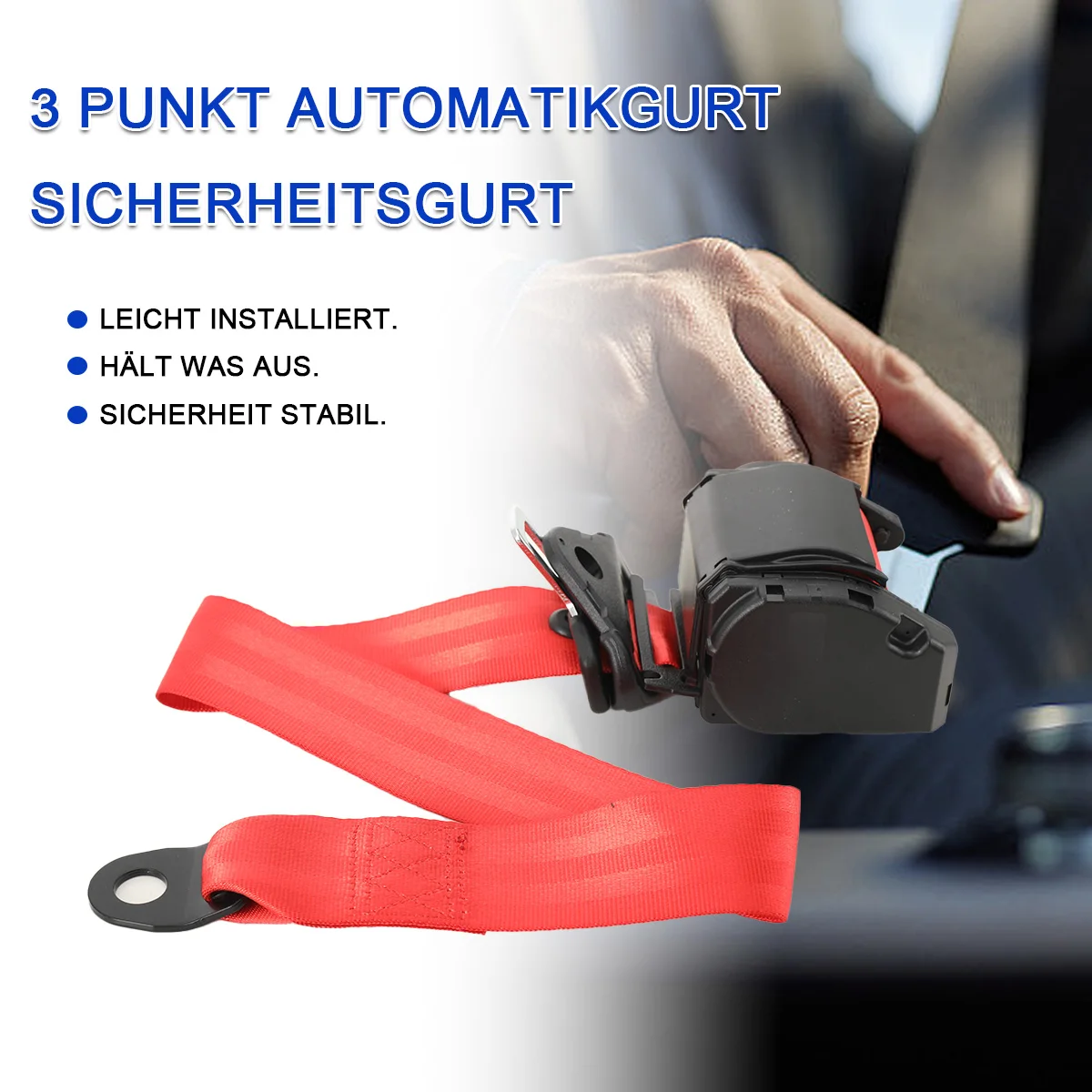 2X Cintura di sicurezza automatica universale ROSSA a 3 punti Frusta per cintura di sicurezza ZavV E testata