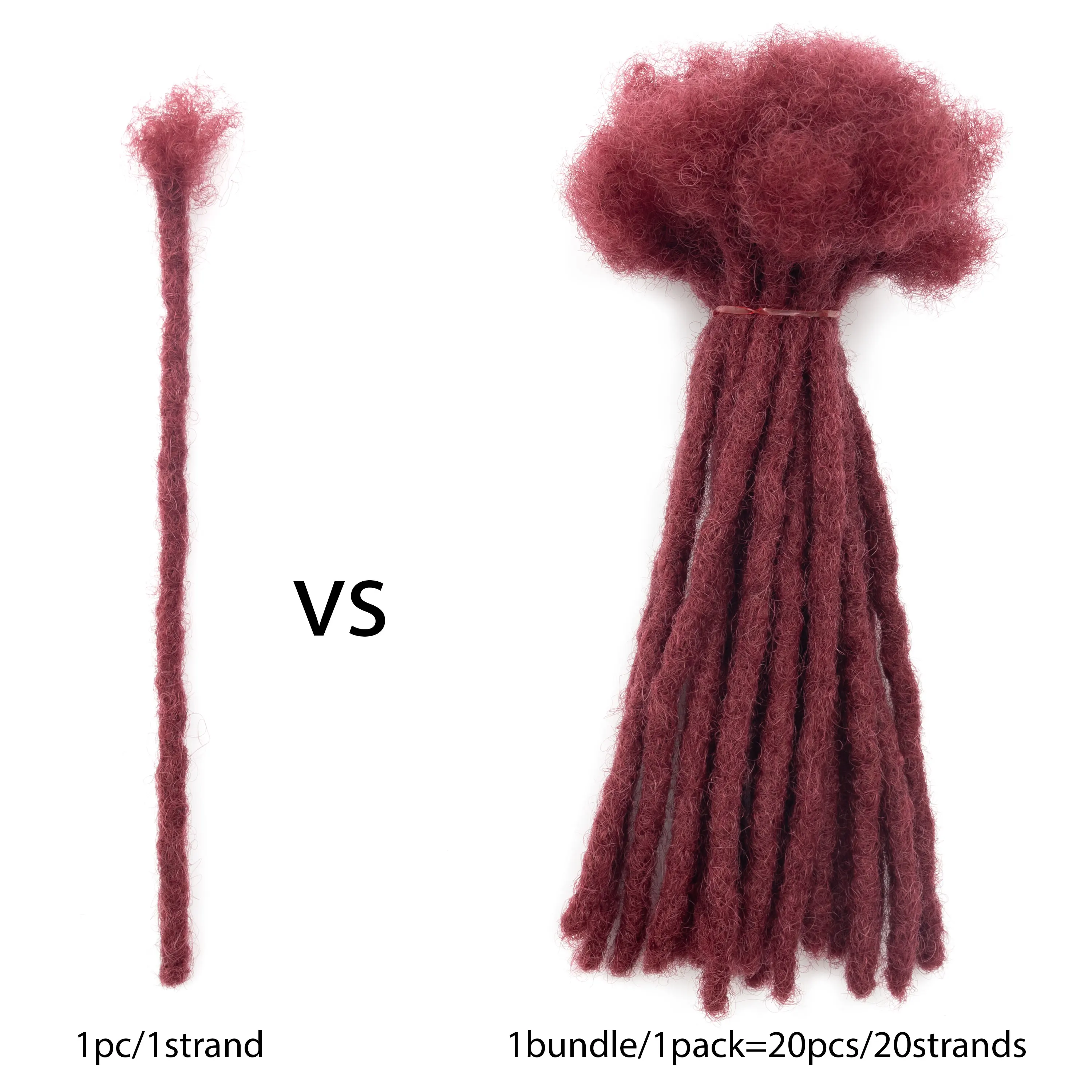 20strands/pack 0.6cm Thick Permanent Locs Hair Extensions Bundles Bug Color Full Handmade Real Human Hair Dreadlock Extensions