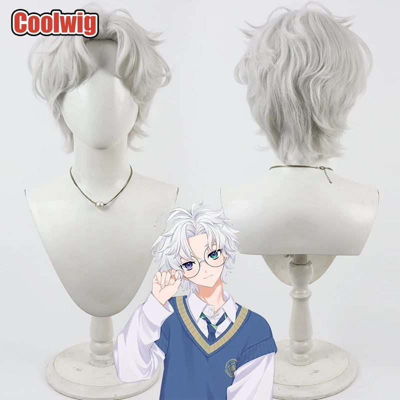 Coolwig Synthetic Hair Murakumo Kagetsu Cosplay Wigs Virtual YouTuber Murakumo Kagetsu 30cm Wavy Silver White Wig Heat Resistant