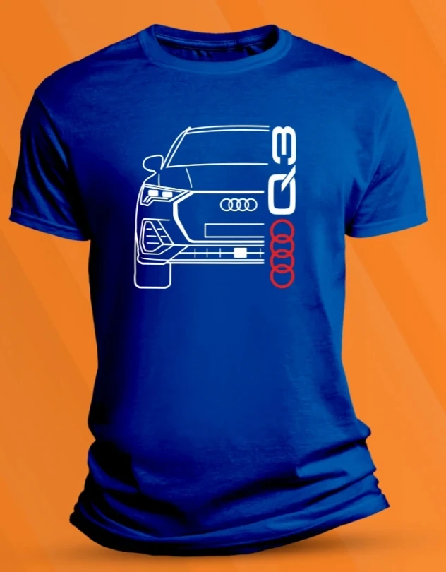 أودي Q3 تي شيرت قطني رجالي أسود أبيض أحمر خط الفن أودي نمط السيارة ملابس الشارع الشهير عادية صيف 2025 #4