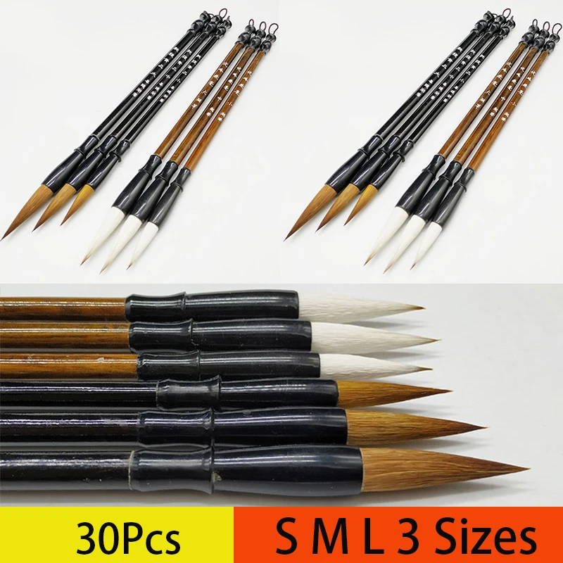 

30Pcs Chinese Calligraphy Brushes Watercolor Painting Writing Brush Drawing Art Brush Wood Handle for Beginner