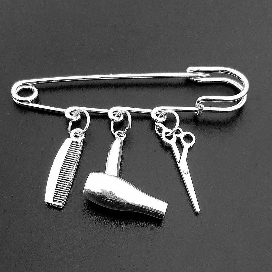 New Fashion Hair Dryer Comb Scissors Brooch Men and Women Hairdresser Graduation Party Pendant Pin