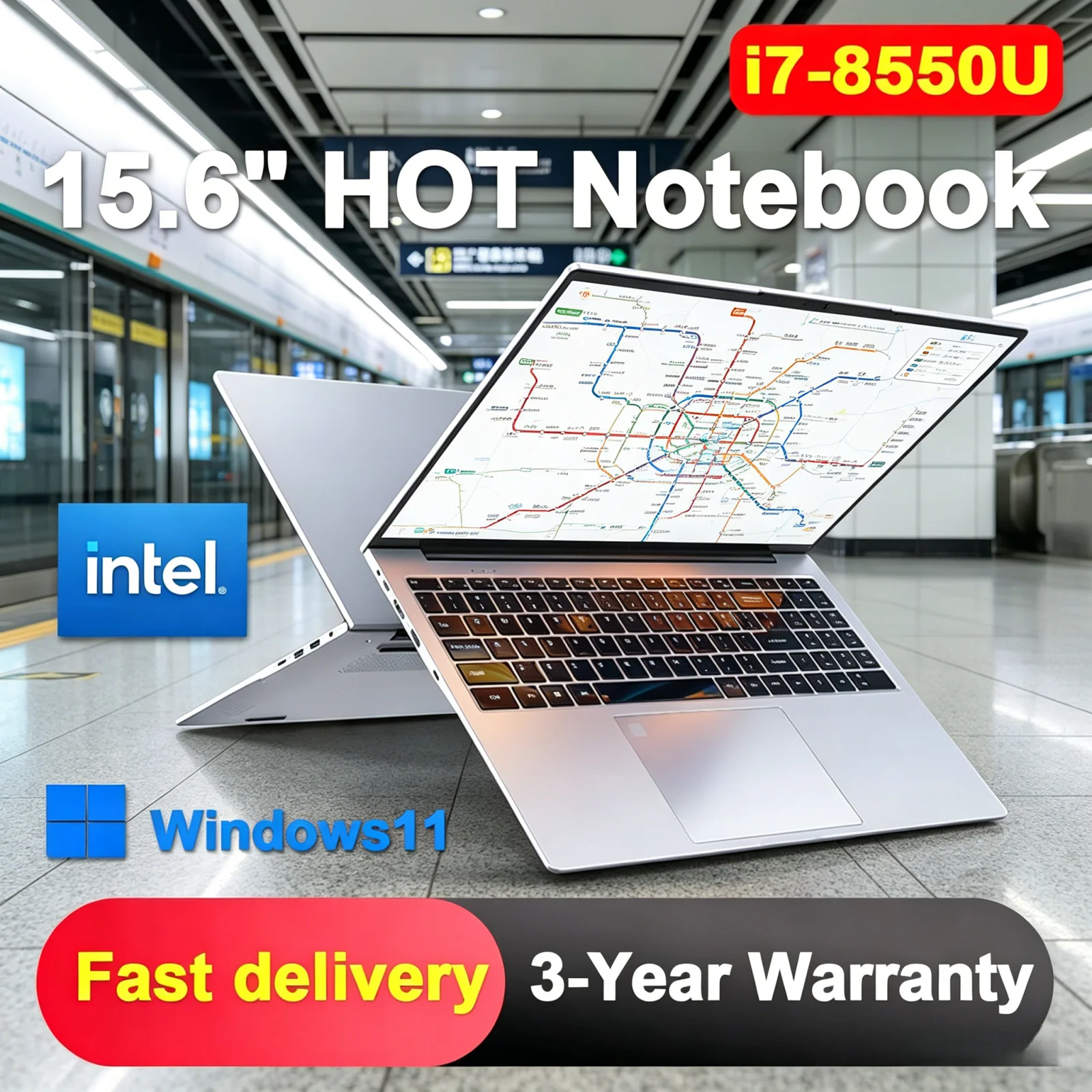 15.6 Inch Portable Notebook Computer Intel Core i7 8550U 32GB 2TB SSD Windows 11 Office Fingerprint Laptop