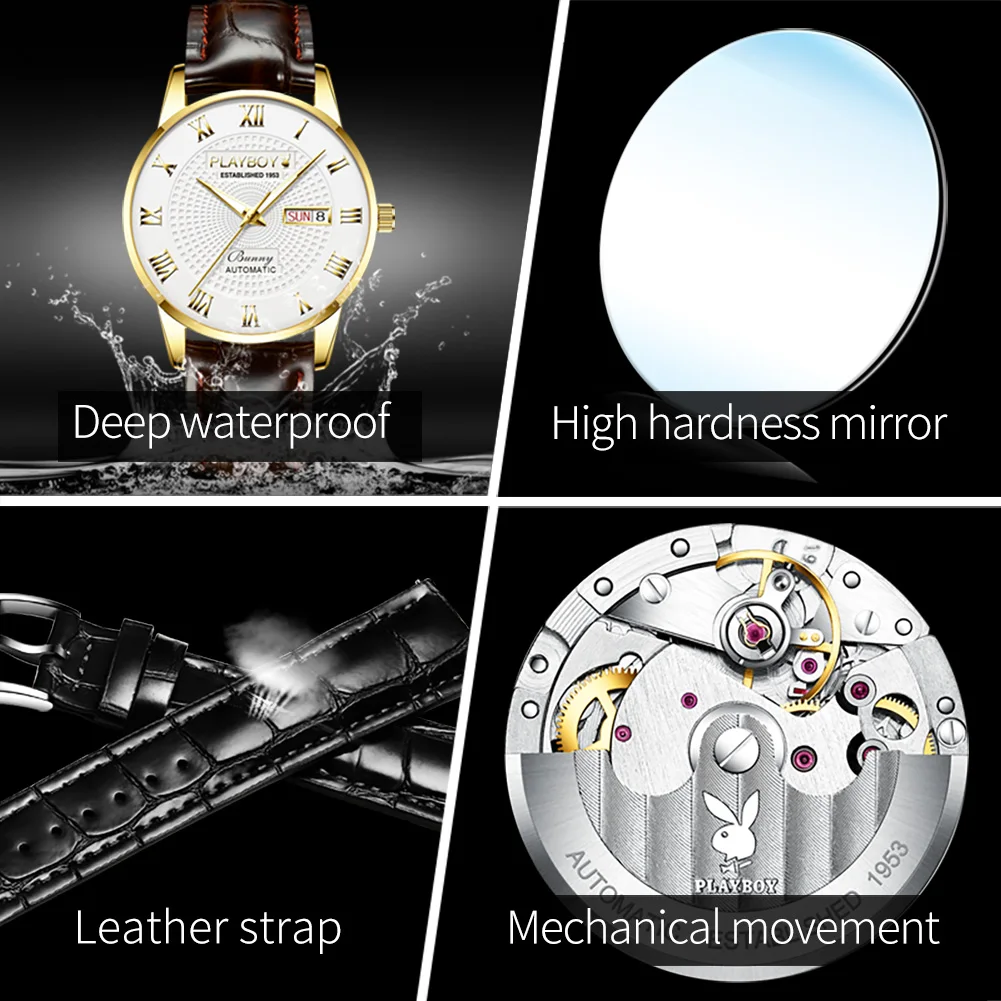 PLAYBOY Top Brand Men Watch High Quality Luxury Original Automatic Mechanical Watches for Men Fashion Business Wrist Watch Men