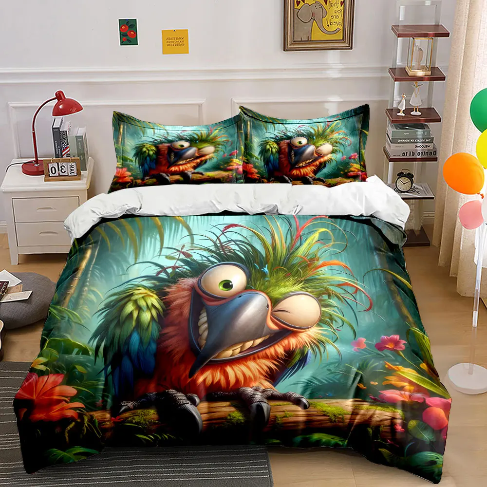 Vibrant tropical humorous parrot Printed Duvet Cover Set 1 Duvet Cover+2 Pillowcase Multi Size Bedroom Bedding Decoration