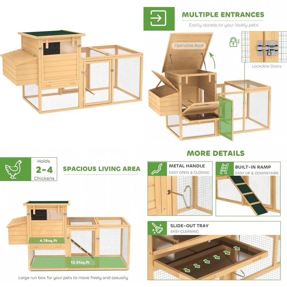 

Деревянный курятник на 75 квадратных ножках с коробкой для гнездования, съемным подносом и бегом в рампе для использования в саду на заднем дворе