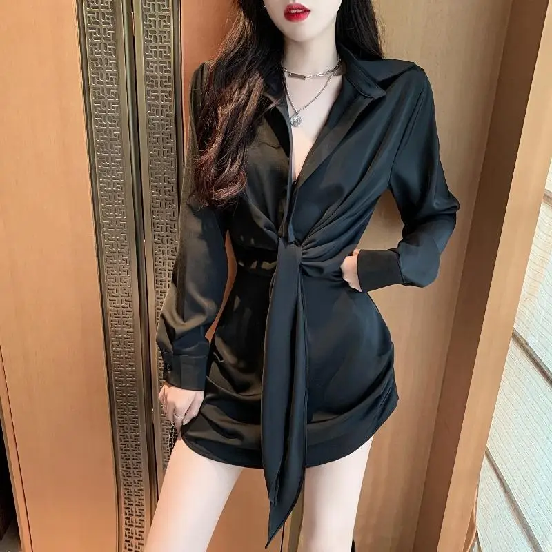 Dresses for Shirt Women White Bandage Woman Long Sleeve Tshirts Dress Elegant Party A Line Chic Curvy Korean Style Aesthetic Y2k