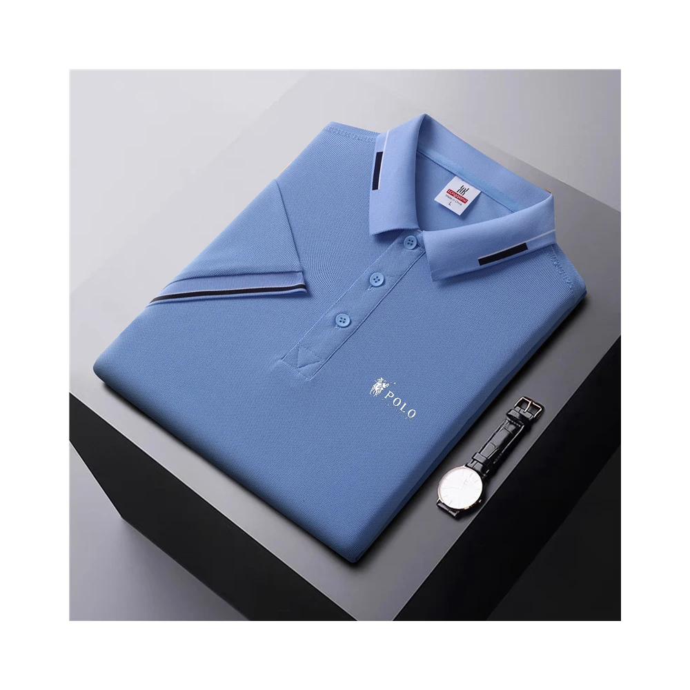 Summer new men's short-sleeved POLO shirt youth scissors collar casual breathable inch shirt ice cool comfortable top