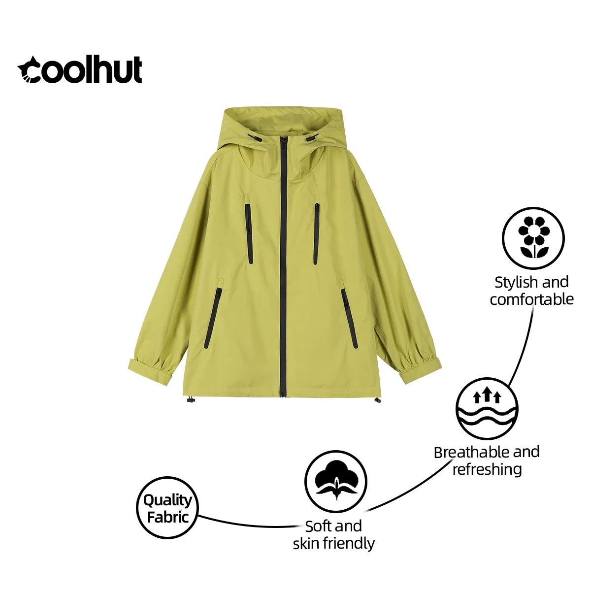 

COOLHUT Women's 2025 Vintage Multi-Zipper Jacket American Hooded Workwear Style Color Block Loose Fit Fall Outerwear
