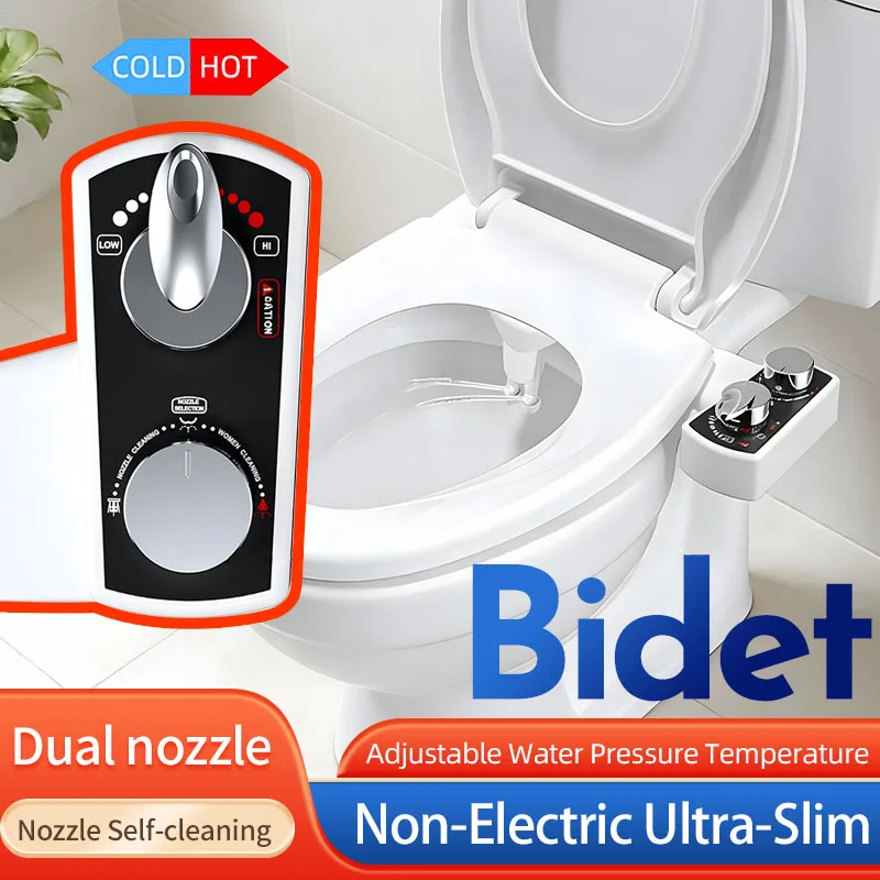 

Non-Electric Hot And Cold Water Adjustable Water Pressure Bidet For Toilet Easy To Install Dual nozzle Feminine Wash Device