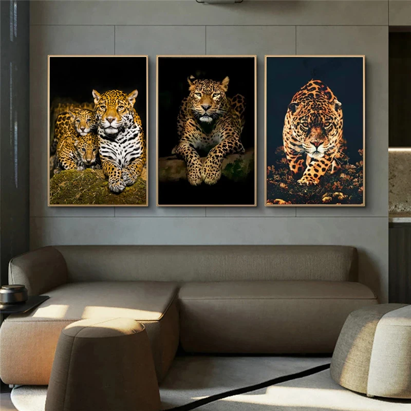 Modern Animal Canvas Painting Art Leopard Jaguar Lion Posters Wild Animals Prints Wall Art Pictures for Living Home Decoration