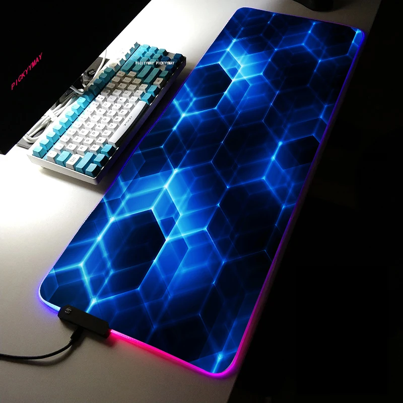 Alfombrilla de ratón RGB grande geométrica para Gaming, alfombrilla LED para escritorio, Alfombra de mesa de goma con retroiluminación