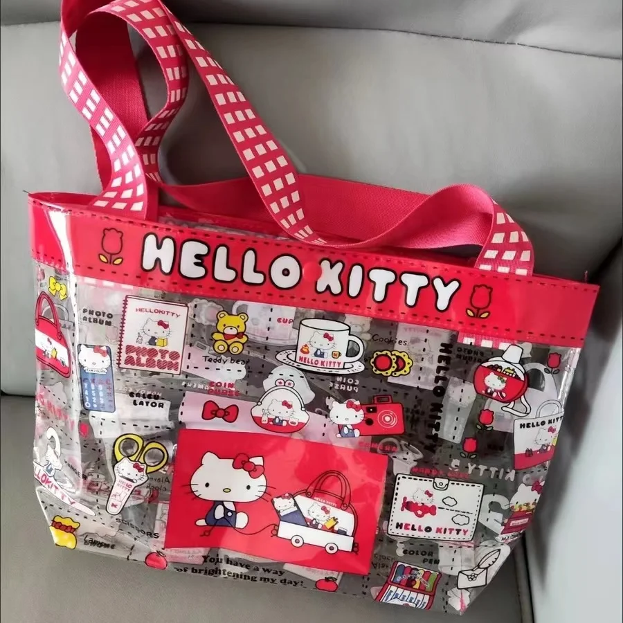 Sanrio Hello Kitty Makeup Bag Cartoon Handbag Anime Cute Girl Transparent PVC Kawaii Student Large Capacity Portable Storage Bag