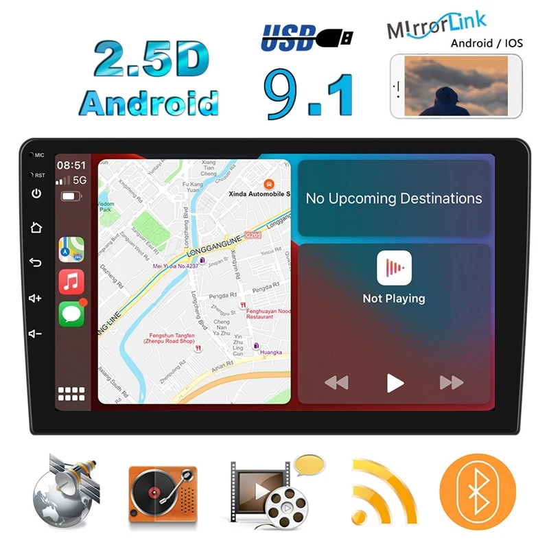 

2 Din Carplay Car Radio 9 Inch HD Car MP5 Multimedia Player For Android 10.1 Radio GPS Navigation Wifi Bluetooth