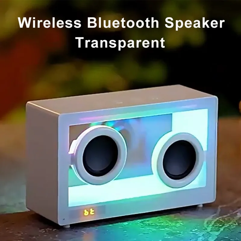 

Portable Transparent Bluetooth Speaker Vintage Hifi Wireless Alarm Clock Soundbox with Colorful Atmosphere Light BT TF Card Play