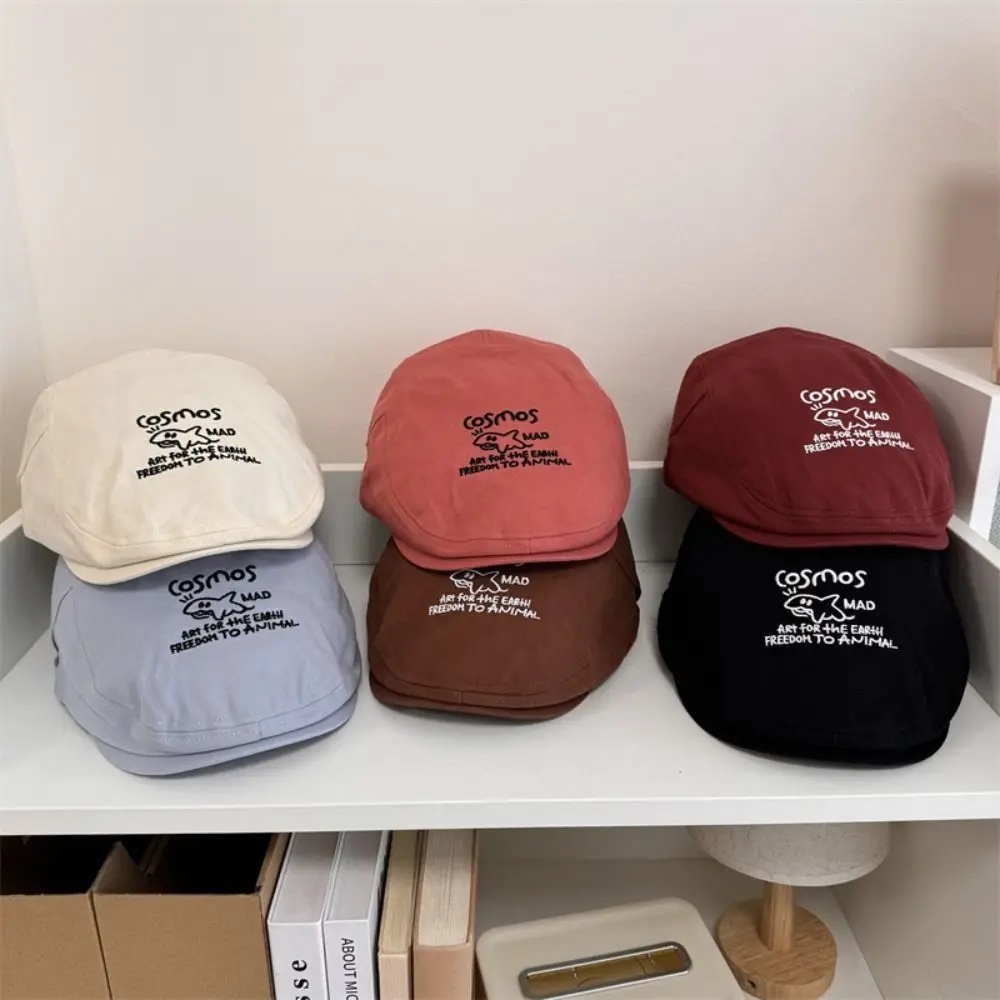 Casquette gavroche brodée lettre imprimée pour filles, béret de dessin animé, chapeau octogonal de style coréen, style britannique décontracté, chapeau de peintre rétro