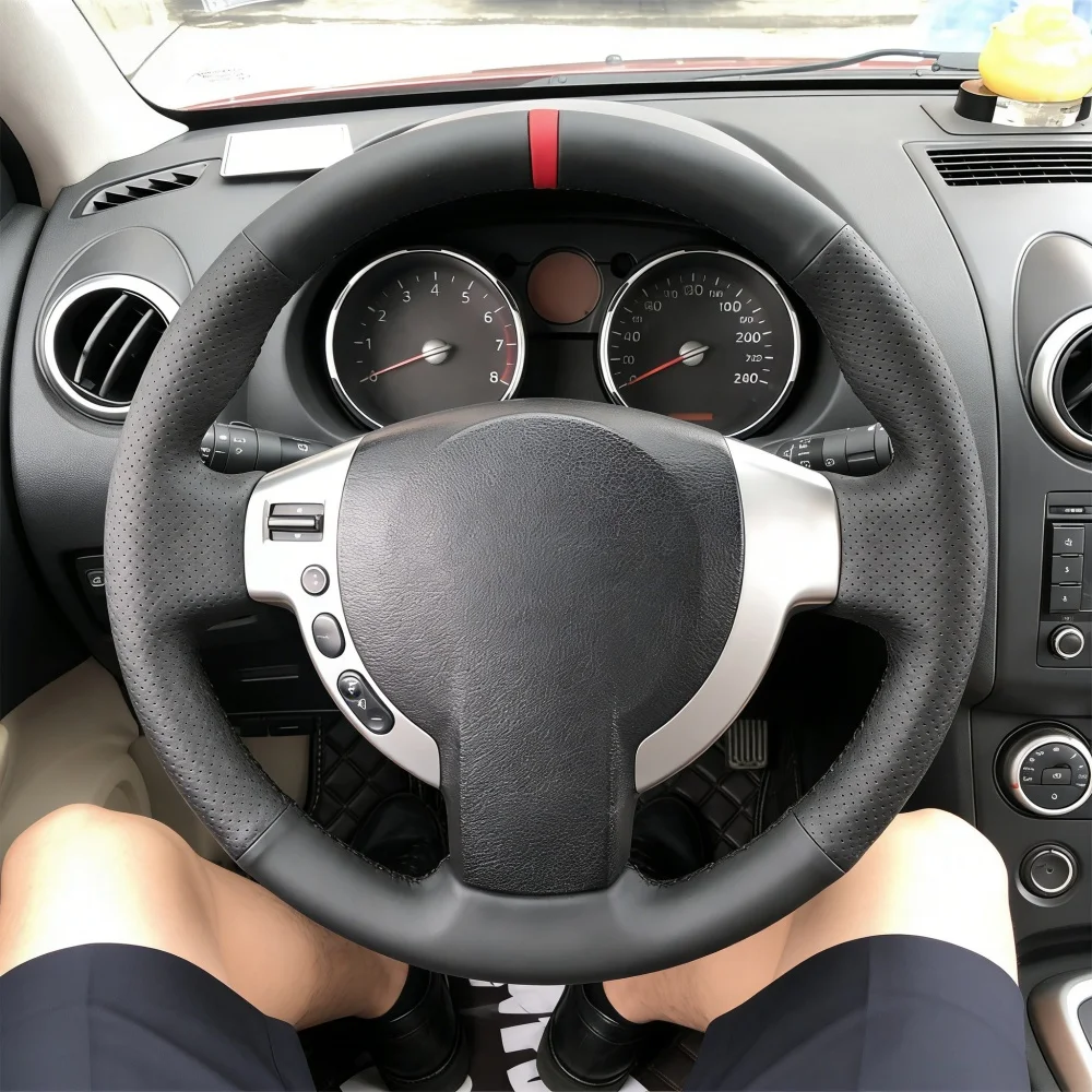 Handgenähter, rutschfester Lenkradbezug aus echtem Leder für Nissan Qashqai J10 X-TRAIL NV200 2008-2012