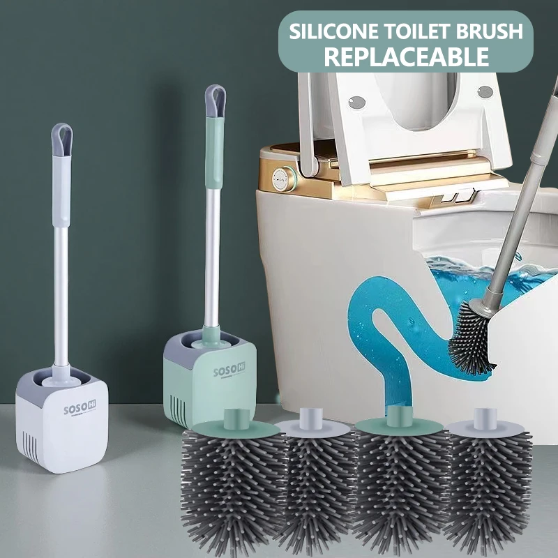 Toilet Brush Without Punching, Wall Mounted Toilet Cleaning, Long Handle TPR Material, Non Shedding Toilet Brush