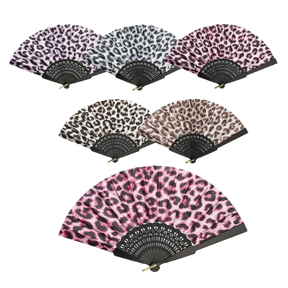 Fashion Collapsible Folding Fan Decorative Handheld Leopard Print Fan Tassel Cloth Fan Party Gift