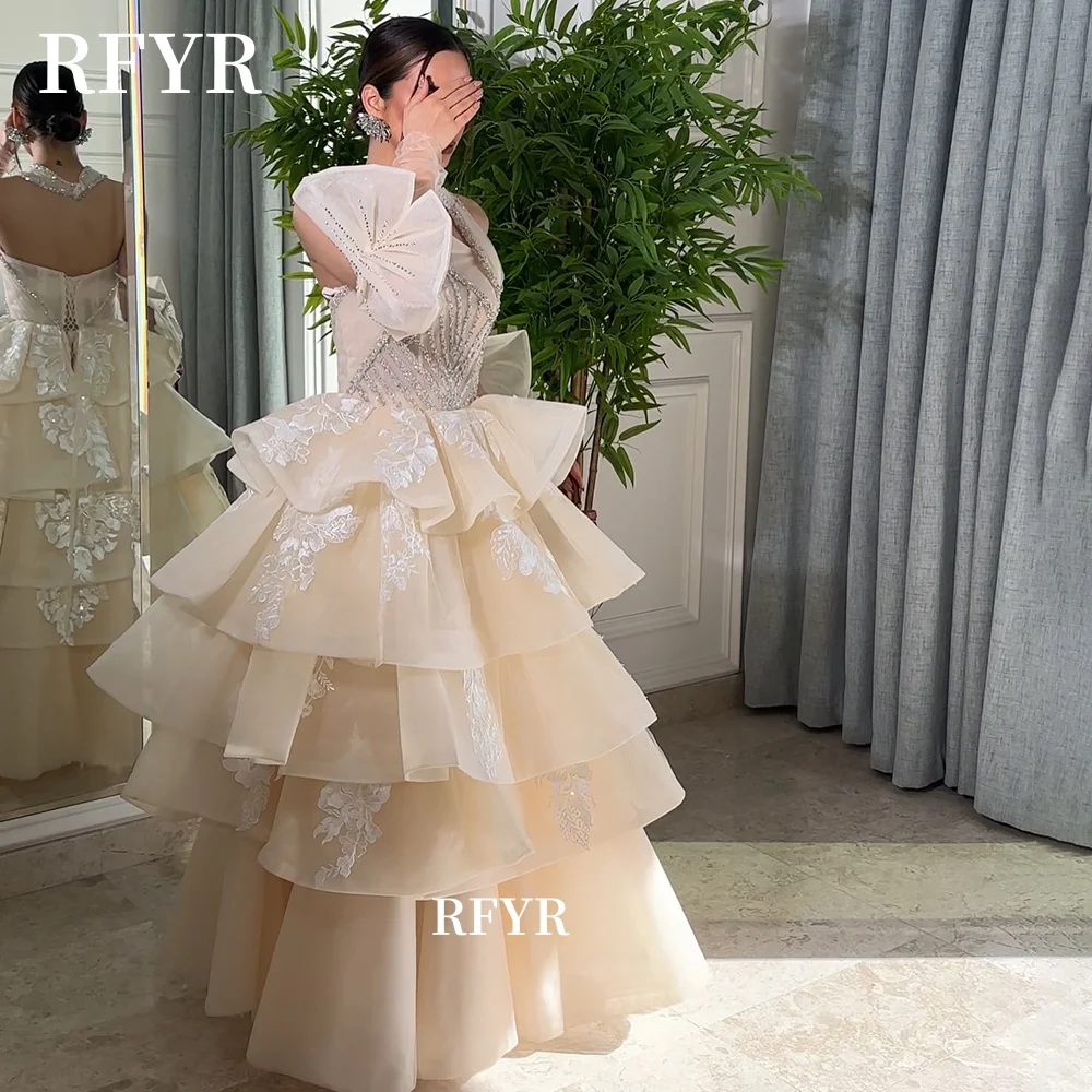 RFYR Halter Evening Dress Long Princess Gowns Multilayers Prom Dress Embroidery Party Gown فساتين مناسبة Customized