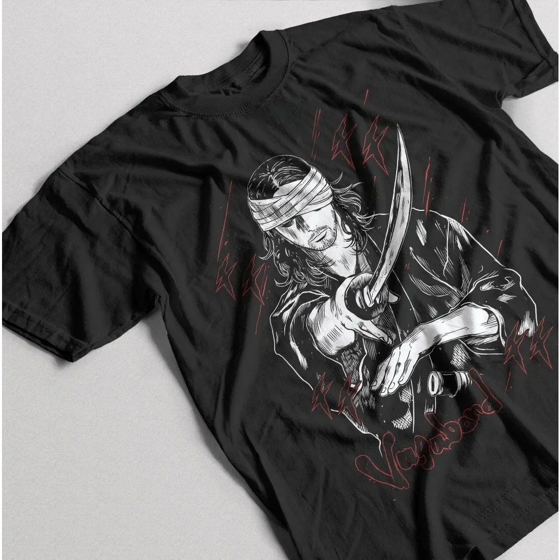 Vagabond Manga Graphic T-shirt Vintage Washed Musashi Miyamoto Samurai Merch Harajuku Unisex Oversized Crew Neck Cotton Tee Tops