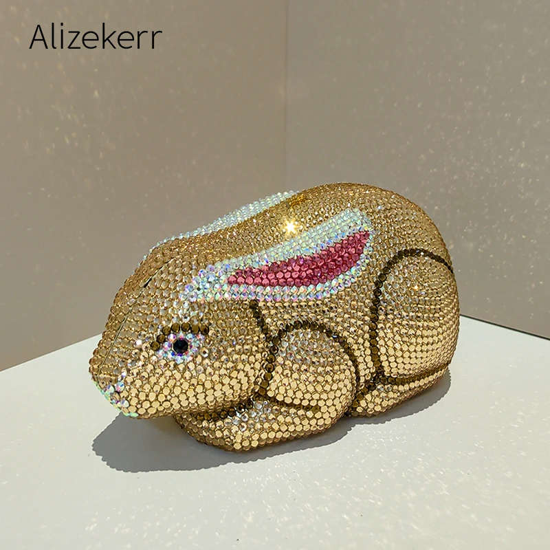 

Alizekerr Rabbit Crystal Evening Bags Women Luxury Designer Gorgeous Sparkling Diamond Clutch Purses And Handbags Wedding Party