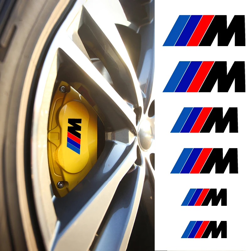 6 szt. Naklejki winylowe z zaciskami żaroodpornymi do dekoracji kół BMW M Performance E36 E46 E60 E90 E91 E92 E93 F30 F20 M3 X5 X3