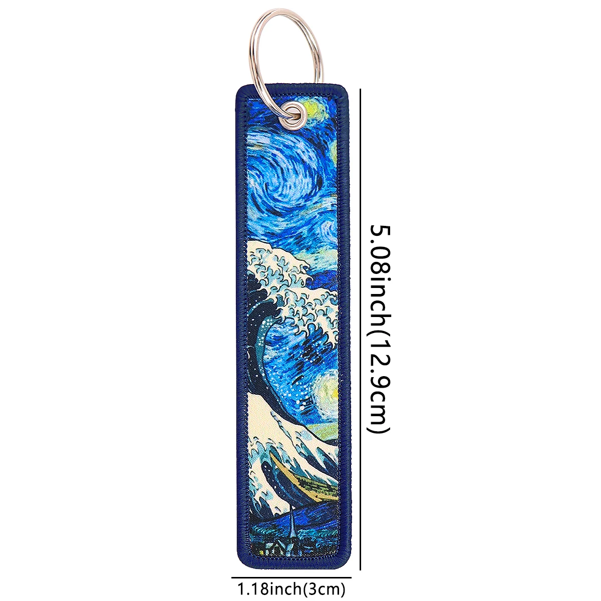 Van Gogh Stickerei Schlüsselanhänger Japanische Wellen Schlüsselanhänger Schlüsselanhänger für Motorräder Autos Schlüsselanhänger Zubehör Schmuck Chaveiro Geschenke – Detail 1