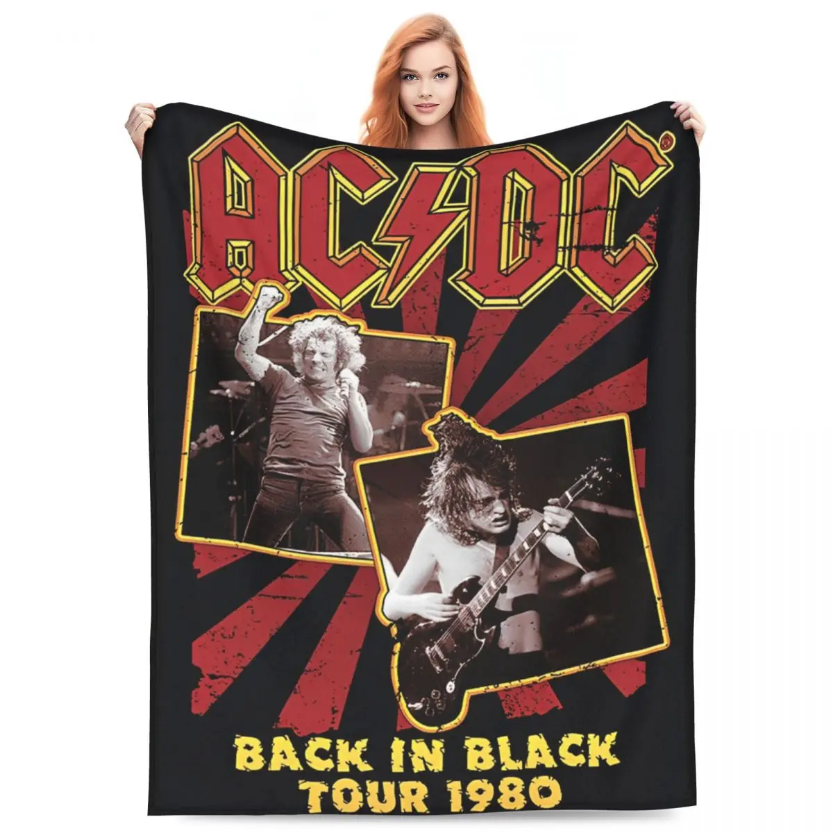 AC DC Back In Black Tour 1980 Blanket Flannel Summer Multi-function Lightweight Throw Blanket for Sofa Couch Quilt