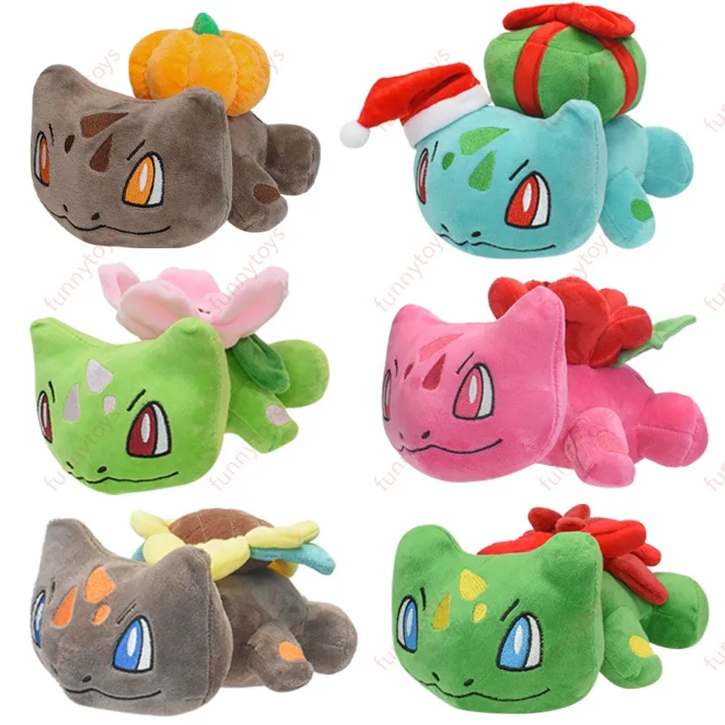 Pokémon Bulbasaur Plush Pumpkin,Christmas Bulbasaur,Rose Immortal Flower Bauhinia Sunflower Bulbasaur kawaii Doll Xmas Gift