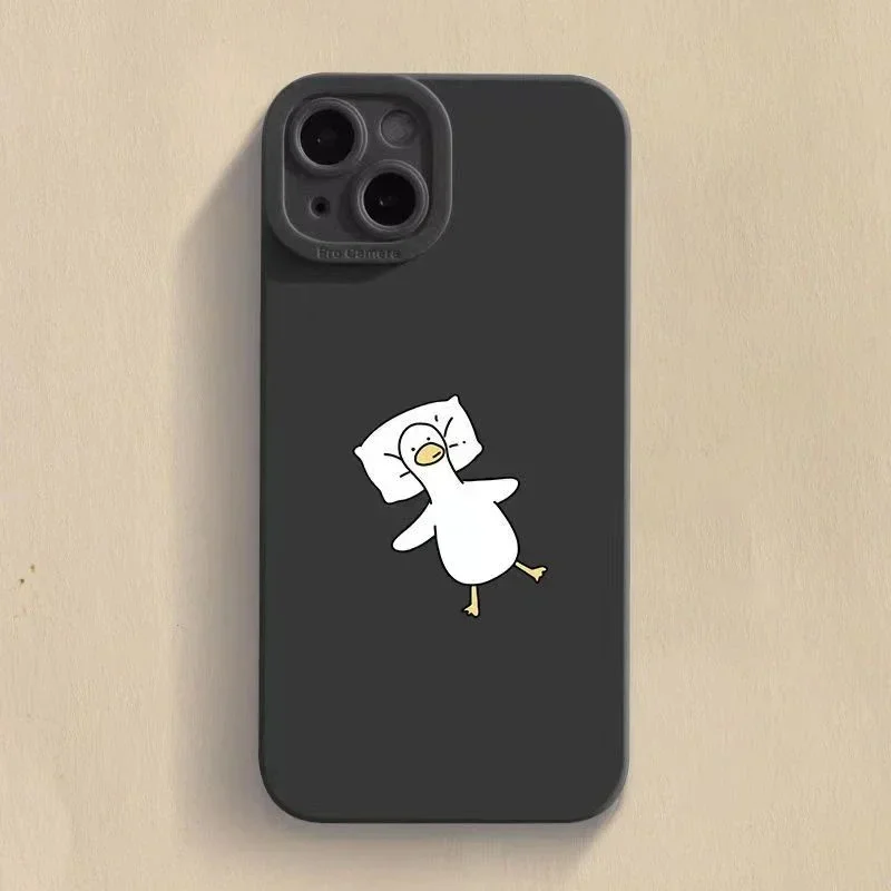 Cute Cartoon Lying Flat Duck Phone Case For iPhone 16 15 Pro Max 15 14 13 12 11 Pro Max X XS XR 7 8 15 Plus Soft Silicone Cover - náhled 4