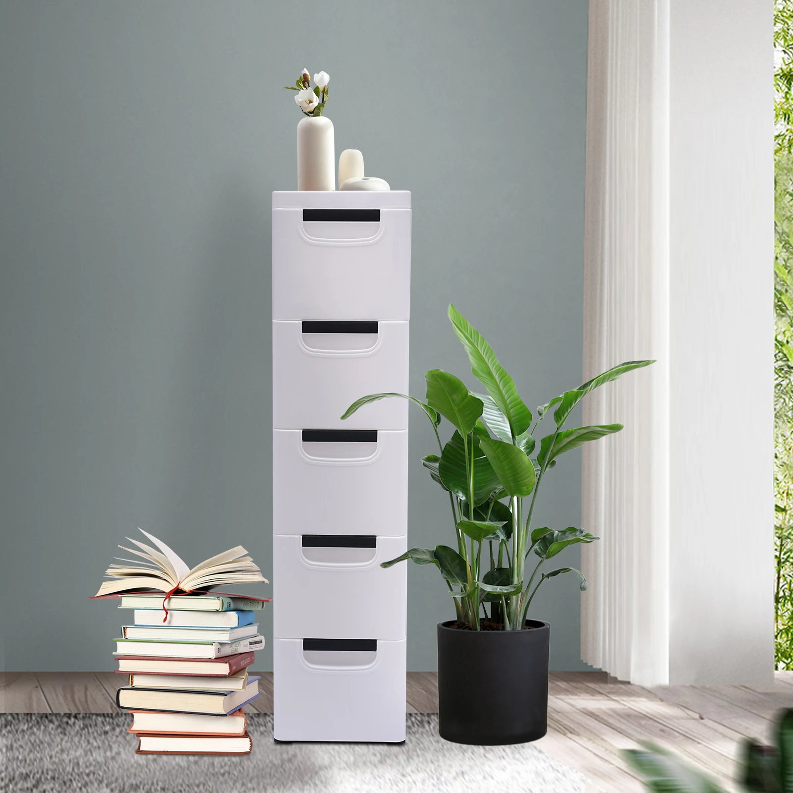 Bymaocar 5-layer PP Modern Narrow Corners Storage Cabinet with 7-10kg Bearing Capacity, Saving Space for Storing Clothes, Toys