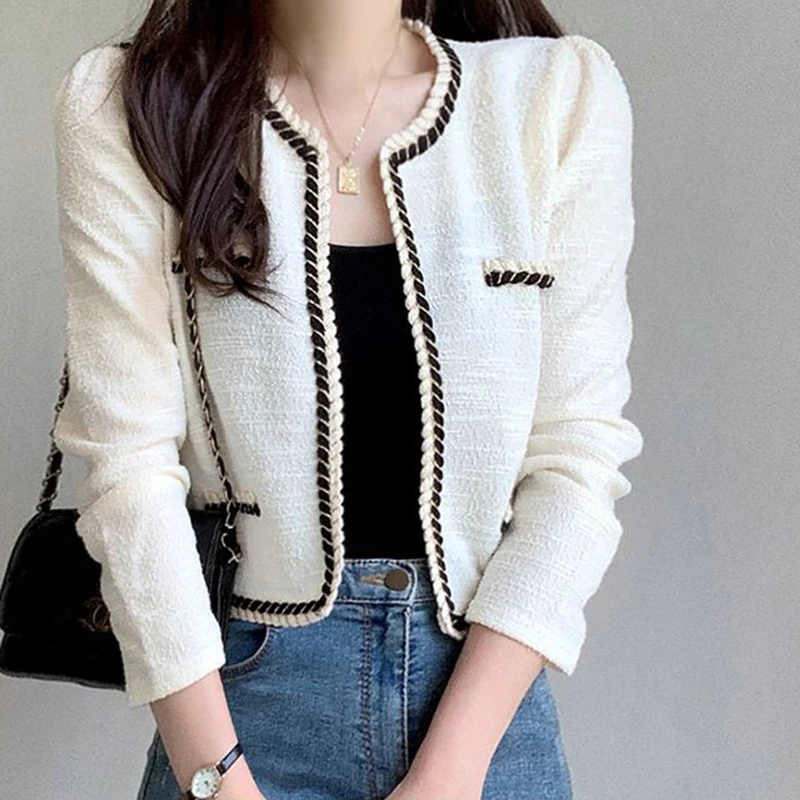 

Chic Early Autumn Faion Lace Trim ort Coat Women Loose Versatile Ladylike Long Sve Top Commute Sle Button Closure