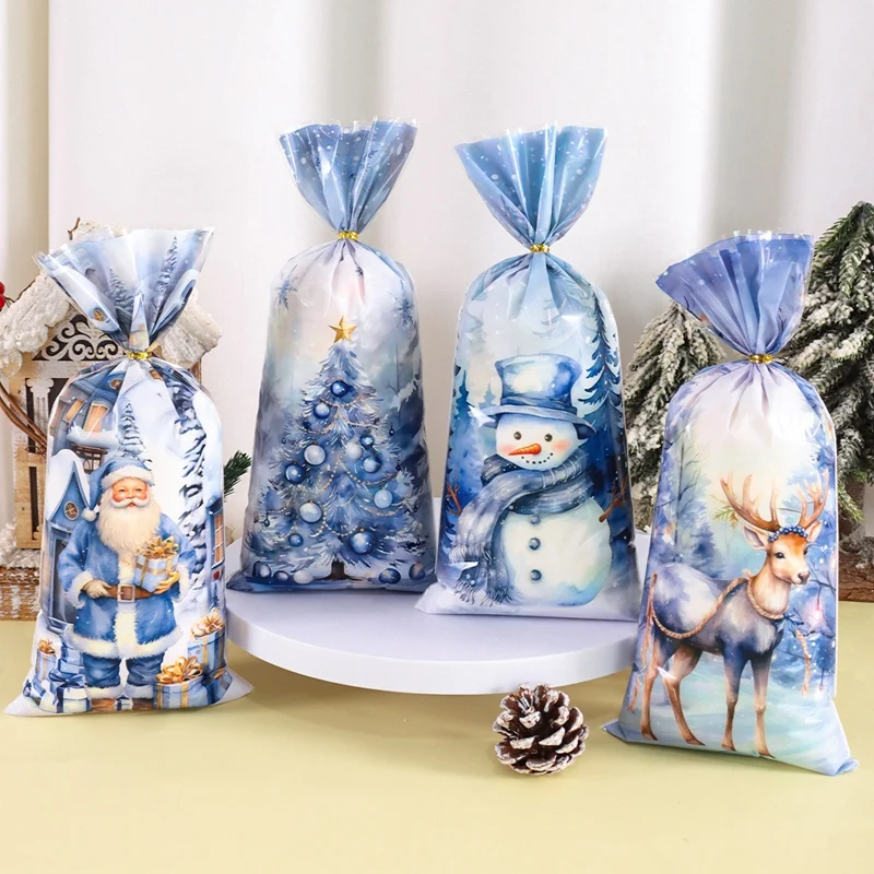 25/50/100 Stück blaue Weihnachts-Süßigkeitstüten, Weihnachtsmann, Schneemann, Geschenktüten, Winterwunderland, Partygeschenke, Weihnachtsdekorationen, 2025