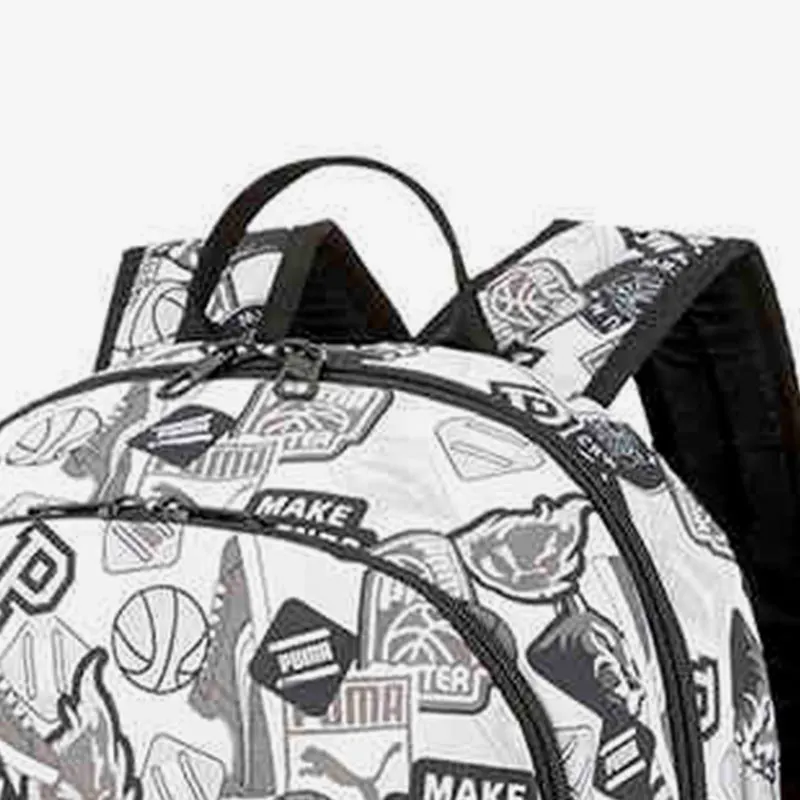 Puma Authentic Backpack 077301-12 Unisex Sports Daypack 077301-12 White Black Archive AOP Print