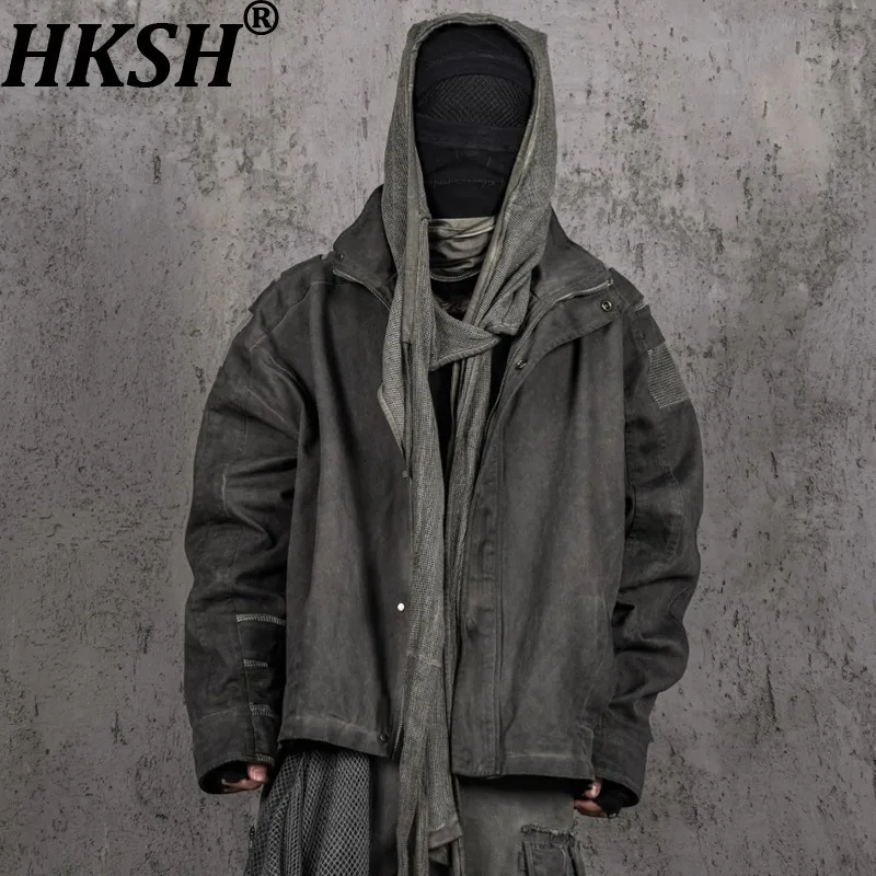 

HKSH Весна Осень Новый Мужской Темный Стиль Waste Land Dirty Dye Проблемная Лоскутная Куртка на Шнуровке High Street Винтажные Пальто HK13711